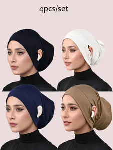 Women's Pure Color/pastel Stretch Hijab Caps, Ear-Exposed Tube Hats, Soft Breathable Inner Cap, Daily Wear Accessories, Hijab Turban Modesty Muslims, Hijab Undercap