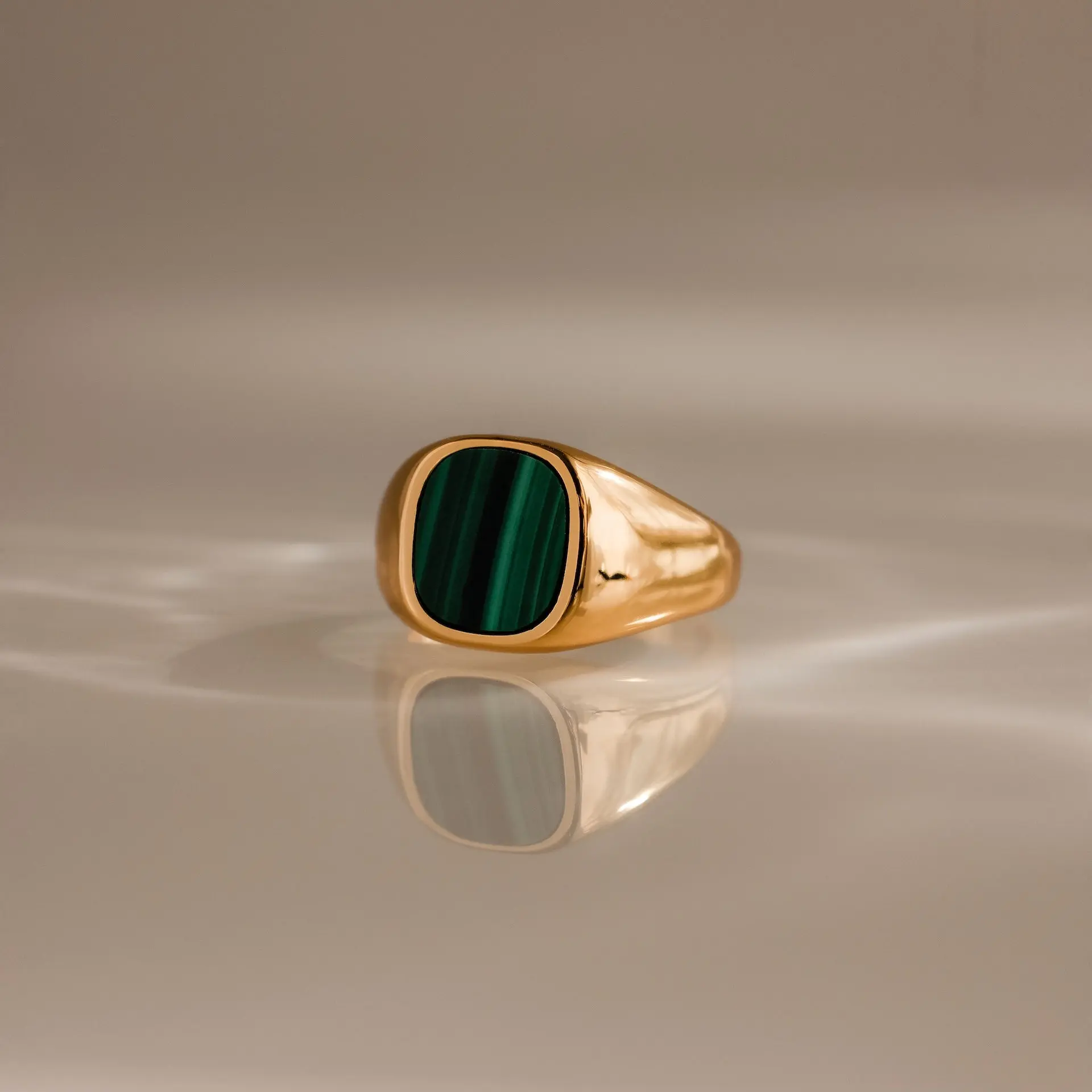 Malachite Signet Ring by Caitlyn Minimalist - Chunky Natural Green Gemstone Ring - Gold Statement Ring - Anniversary Gift for Him
