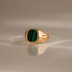 Malachite Signet Ring by Caitlyn Minimalist - Chunky Natural Green Gemstone Ring - Gold Statement Ring - Anniversary Gift for Him