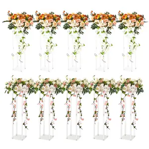 VEVOR 10PCS 23.6inch High Wedding Flower Stand, TikTokShopBlackFriday, With Acrylic Laminate,Acrylic Vase Column Geometric Centerpiece Stands, Floral Display Rack for T-Stage Events Reception, Party Decoration