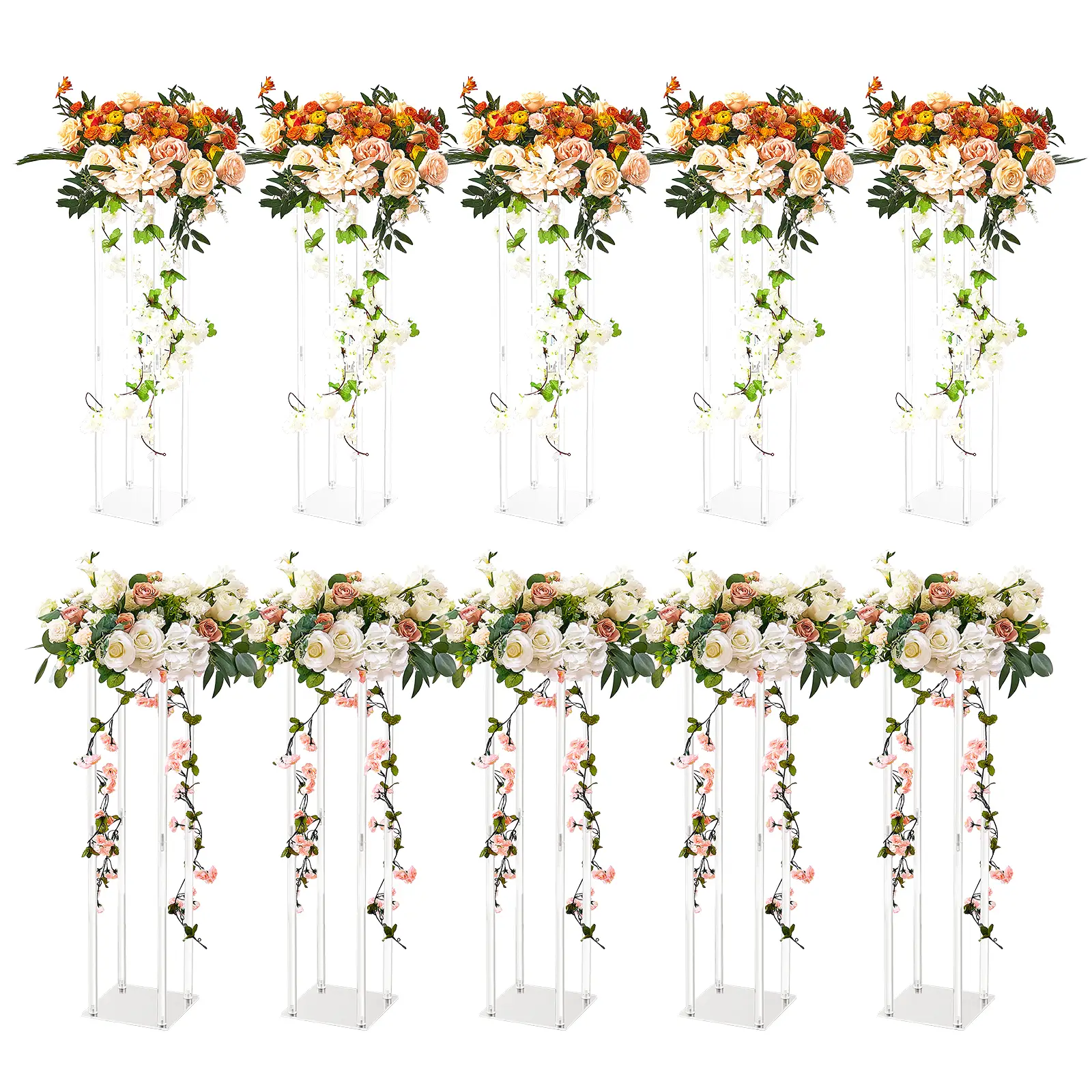 VEVOR 10PCS 23.6inch High Wedding Flower Stand, With Acrylic Laminate,Acrylic Vase Column Geometric Centerpiece Stands, Floral Display Rack for T-Stag