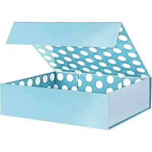 Gift Box 13x9.7x3.4 Inches, Large Baby Blue with Lid for Presents, Magnetic Gift Box For Clothes and Shirts (Glossy Metallic Baby Blue, Dot Design Inside)