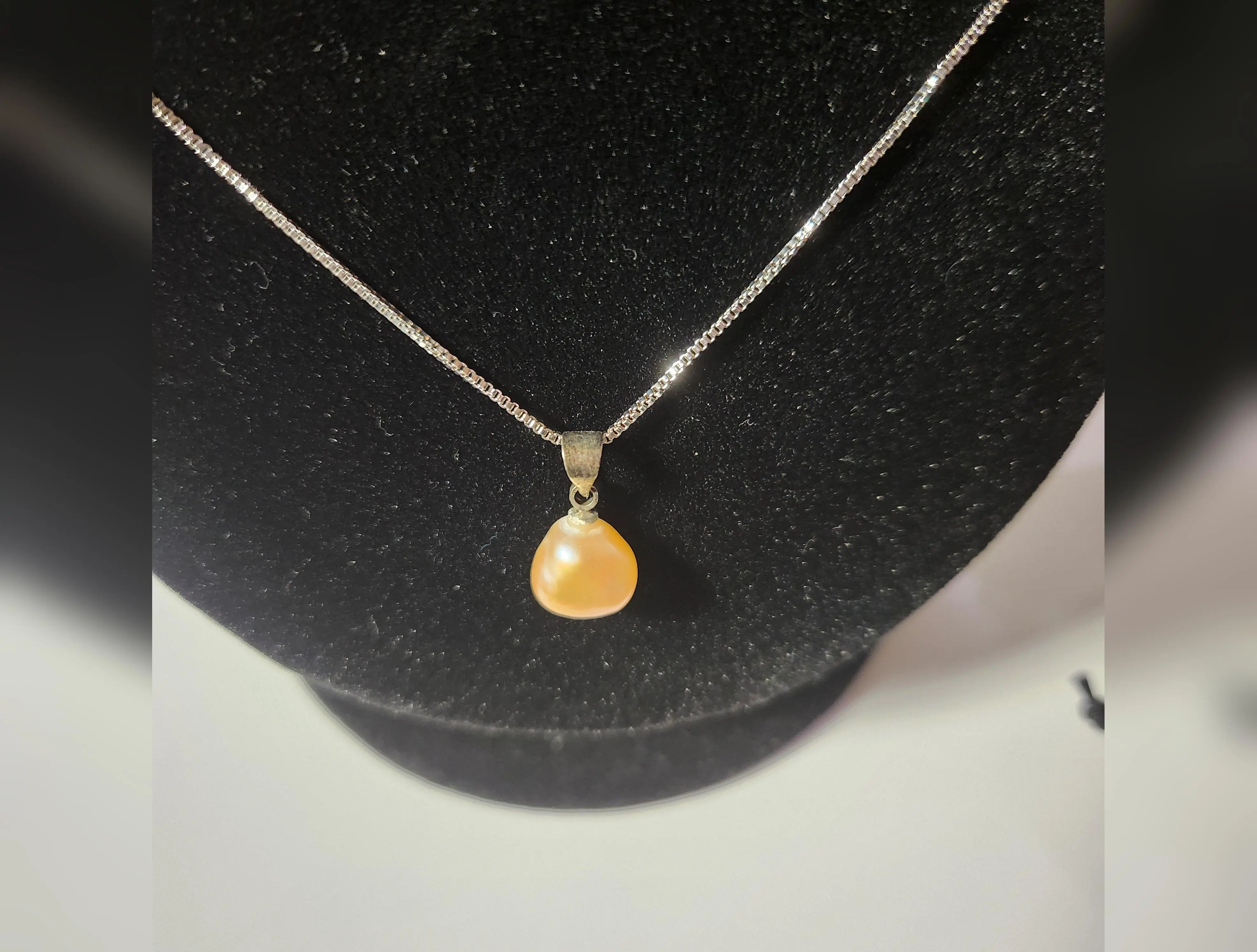 Sowell Creations Handmade Golden Hue Nugget Pearl Pendant Necklace in 925 Sterling Silver