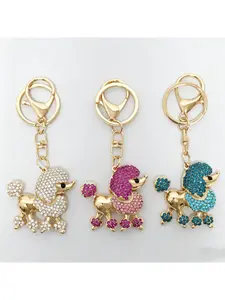 1Pc Lovely Cartoon Poodle Dog Keychain Rhinestone Key Ring Pendant Gift for Dog Lovers
