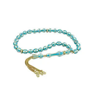 Gold Plated Sterling Silver 33 Beads Turquoise Enameled Tasbih, Rosary Muslim Prayer Beads