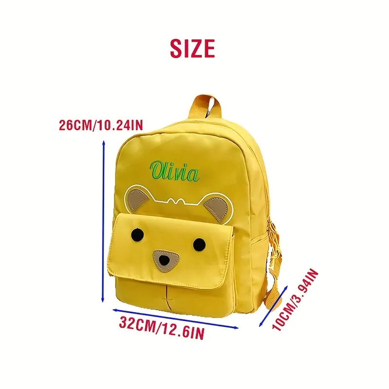 Cartoon Bear Backpack for Kids Casual Use - Lightweight Nylon Blend School Bag, Animal Theme, Personalized Embroidered Name Option, Ideal for School, College, Travel and Vacations, Available in 6 Colors