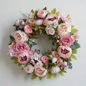1 piece of elegant pink peony artificial wreath, Decorative Flowers, spring home decoration, romantic and warm holiday atmosphere, suitable for wedding props