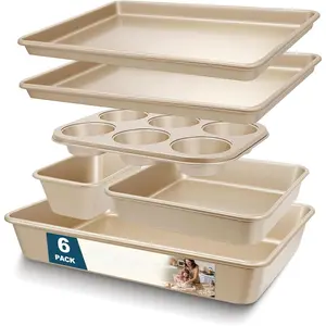 Baking Pans Set, Nonstick Stackable Bakeware Sets, Oven Pans  Cooking, AIVIKI 6 Pieces Baking Sheets Set Including Cookie Sheet, Deep Roaster Pan, Square Pan, Loaf Pan, Muffin Pan, Carbon Steel