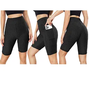 1-Pack High-Waist Honeycomb Biker Shorts with 2 Side Pockets for Women – Tummy Control & Butt Lift – Breathable & Quick-Dry Athleisure for Yoga, Gym, & Casual Summer Outfits