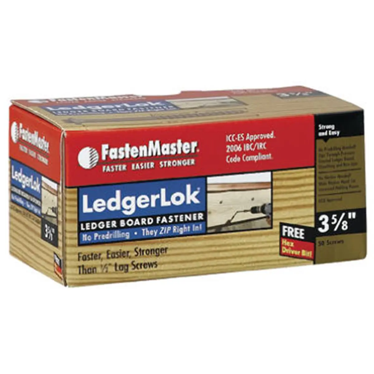 FastenMaster FMLL358-50 Ledgerlok Screw - 3.63 in., 50-Pack Secure Fastening Hardware, 1.5x6.5x3 in, 3 lbs, for Sailing Water Sports (No Pre-Drilling Needed for Houses), 1.5 X 6.5 X 3 In