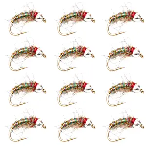 Floating Feather Supply Bead Head Sow Bug Fly 12 Pack – Tailwater Rainbow, Trout Nymph Size 14-18