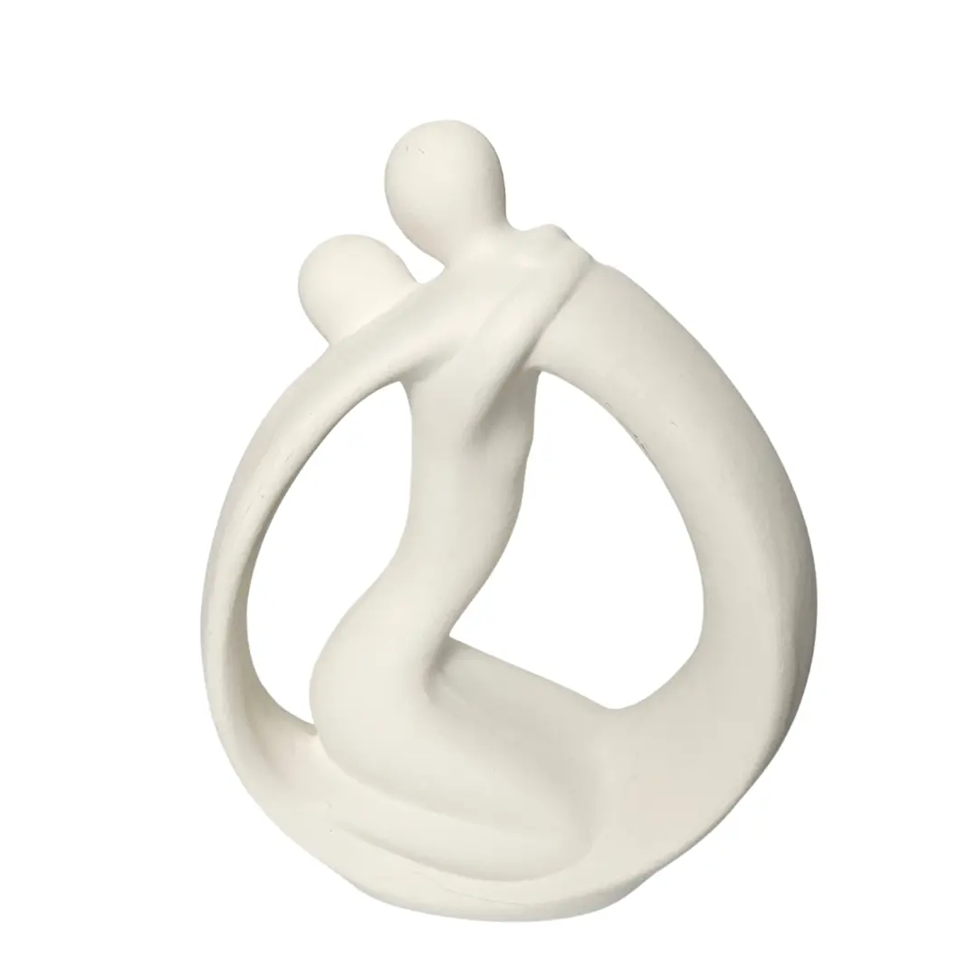 Minimalist Glide Love Statue | French Vintage Style Ceramic Sculpture for Home Décor - 14” Tall Ceramic Art with Chalky White Finish