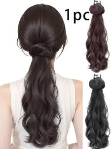 Women's Synthetic Hair Clip Ponytail Extension, Natural Wave Style, Medium Length 16 Inches, High-Temperature Resistant, Daily Use Wig Accessories, Synthetic Hairpieces, Ponytail Extension Claw