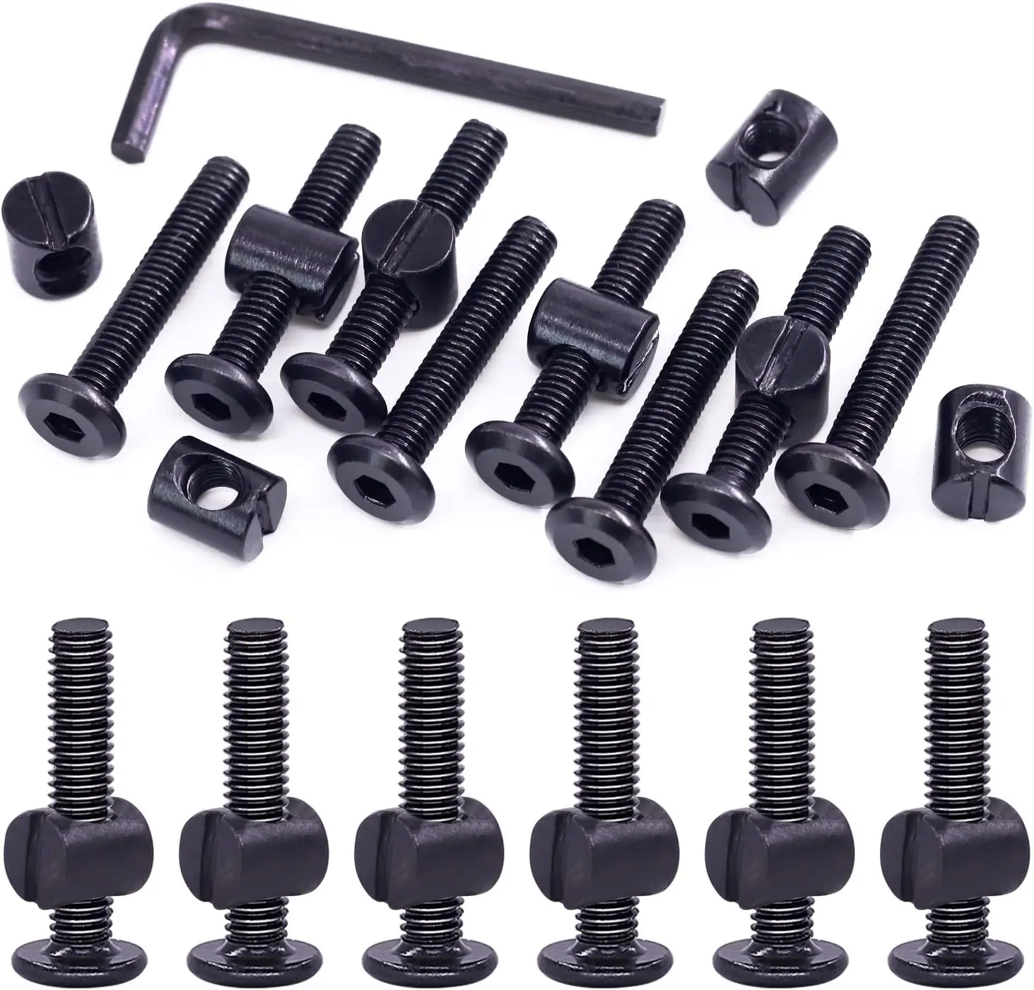 51 count Black M6  35mm  Hardware Screws, Hex Socket  Cap   Bed Bolt and Barrel Nuts with 1 x Allen Wrench  for Furniture, Cots,  Screws (M6x35mm)