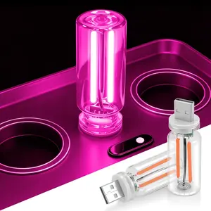 PCS Car USB Lights, Retro Automotive Atmosphere Decor Lamp, Car Interior Touch Adjustment Lights, Mini Glass Bottle LED Bulb Night Light for Vehicle Bedroom V A/A USB Charger(Pink)