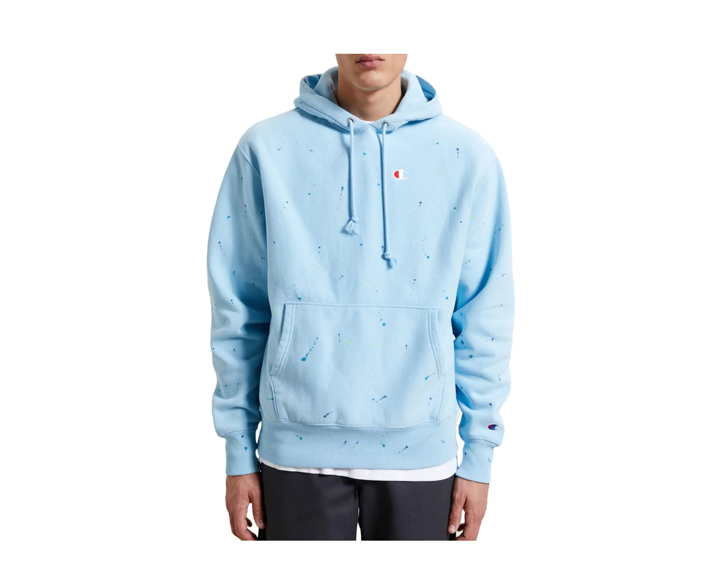 Champion C Life Reverse Weave Paint Splatter Hoodie in Blue | Pullover