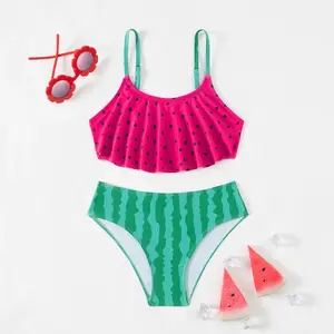 Ruffle Watermelon Print Girls Kids Swimwear Swimsuit Summer Beach Cute Girls Kids Bikini Set Outdoor Children Swimming Suit