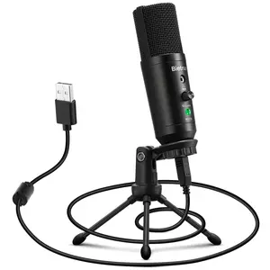 Bietrun USB Microphone for Computer with Headphone Jack, 24bit/192KHz Metal Cardioid Condenser PC Mic, Tripod Stand, One-Key Mute, for Desktop, Laptop, PC, MacBook, Windows＆Mic Arm, Plug and Play