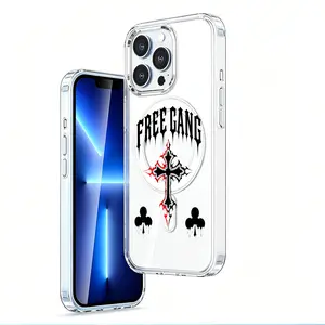 Gothic Free Gang Cross MagSafe Phone Case for iPhone 13-17 Pro Max/Plus - Clear Streetwear Aesthetic Shockproof Magnetic Protective Cover