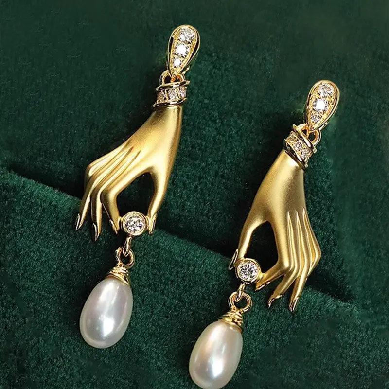 Faux Pearl & Rhinestone Decorated Dangle Earrings, Earrings Dangling, Hand Design Jewelry for Women, Fashion Jewelry for Party, Statement Earrings