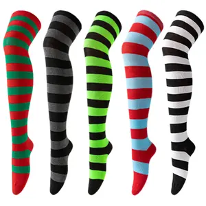 Women's Cosplay Anime Striped Christmas Holiday Japanese JK Style Long Tube Leg Warmers Over-the-Knee Socks for Party & Festival Wear Womenswear Black
