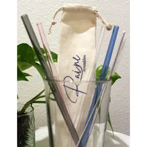 Multicolor Glass Straw Set: Set of 4 Straws with a Travel Pouch and 2 Cleaning Brushes