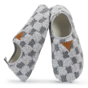 Unisex Plush-Lined Winter Slippers, Checkerboard Pattern Indoor House Shoes with Adjustable Elastic Closure, Non-Slip Rubber Sole, Cozy Home Footwear for Men Women (Sports & Outdoor Yoga Shoes)