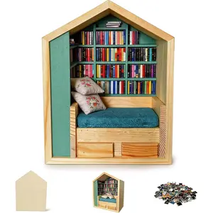 Anxiety Bookshelf with 300 Mini Books, Mini Wooden Bookshelf with Reading Nook, Desk Decor Anxiety Relief Bookshelf for Book Lovers(Green)