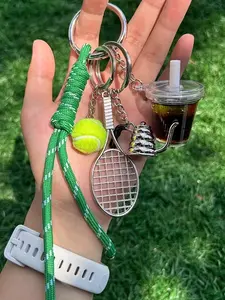 Fashion Simulation Ice American Tennis Cloud Pot Keychain Set, Cute Mini Cloud Pot Fitness Bag Pendant, Ice American Style Pendant, The Best Gift Choice For Coffee/Sports Enthusiasts, Valentine's Day, Easter, Back To School Gifts, Bag Accessories.