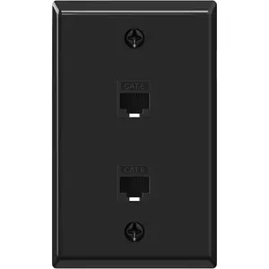UL Listed Ethernet Wall Plate 2-Port, RJ45 Wall Plate and Jack, 1000 Mbps CAT6 Keystone Inline Coupler with Keystone Ethernet Outlet, Black 1-Pack