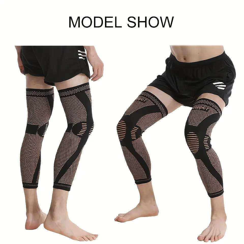 Breathable Copper 2pcs Compression Knee Sleeves - High Elasticity Support for Sports, Fitness, Hiking & Running - Non-Slip, Night Use, Volleyball