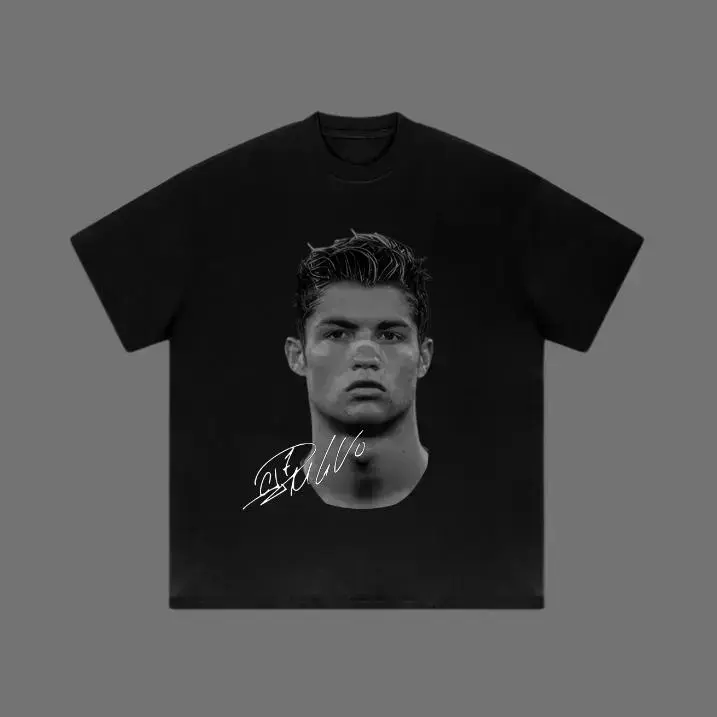 Men's Classic Round Neck Ronaldo Graphic T-Shirt - Soft Breathable Cotton Fabric, True Size Fit, Size Down Note, Football Fashion & Running Errands Streetwear All-Season Top, Graphic Print