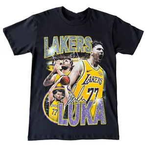 Luka Doncic Lakers Bling Graphic Tee, Y2K Rap Streetwear T-Shirt, Unisex Crew Neck, Vintage Hip-Hop Graphic, Sports Style, Casual Cotton Fit