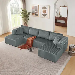 132" Boneless Sectional Cloud Couch Sofa for Living Room, U-Shaped Couch with Double Chaise Lounge, Comfy Memory Foam Modular Sofas Couches for Living Room (Grey, 132.48" U-Shaped)