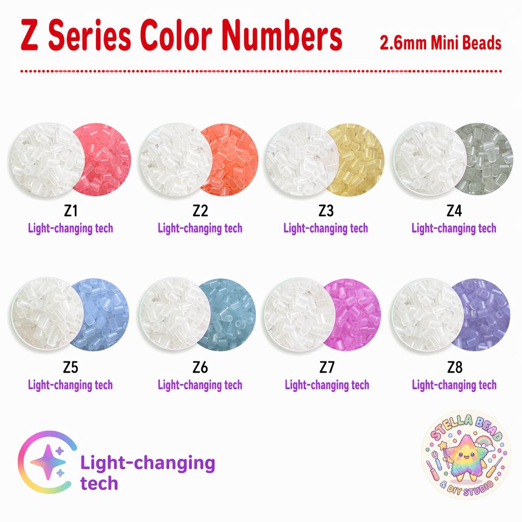 Stellabead 2.6mm Color Changing Fuse Beads Z Series Light Changing Colors Refill Pack - 4000/10,000 Beads Per Color, 8 Magic Effect Colors for DIY Crafts & Pixel Art Projects