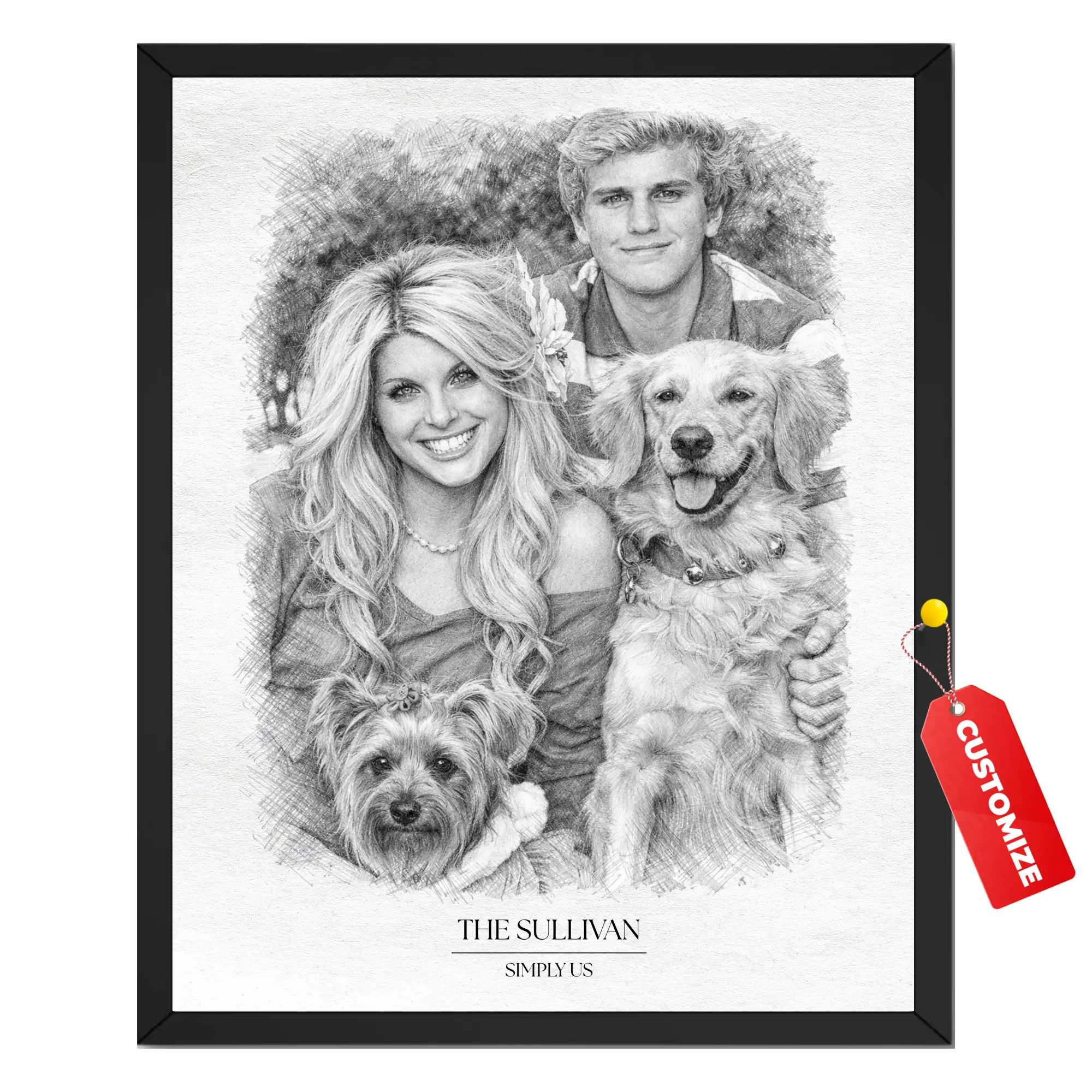 Personalized Family and Pets Print | Custom Photo Sketch Wall Art