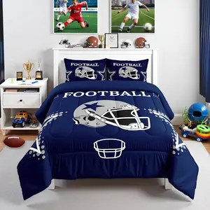 American Football Comforter Set,Rugby Helmets Bedding Set,Kids Boys Room Decor Football Lover Down Comforter,Modern Grey Stars Print Duvet