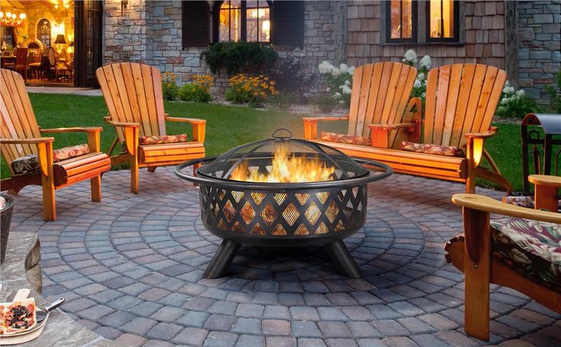 Yaheetech Outdoor Iron Fire Pit 36in/30in  Round Metal with Mesh Screen, Rain Cover, Spark Screen & Fire Poker, Oil-Rubbed Bronze Finish