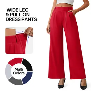 AVAMO Stretchy Pleated Dress Pants Womens Work Pants with Belt Loop Faux Fly Wide Leg Pull On Slacks for Women with Pockets Elastic Waist Office Business, Casual, Fit, Womenswear, Bottoms, Cute, Flowy, Trousers, Workwear Faux Breathable