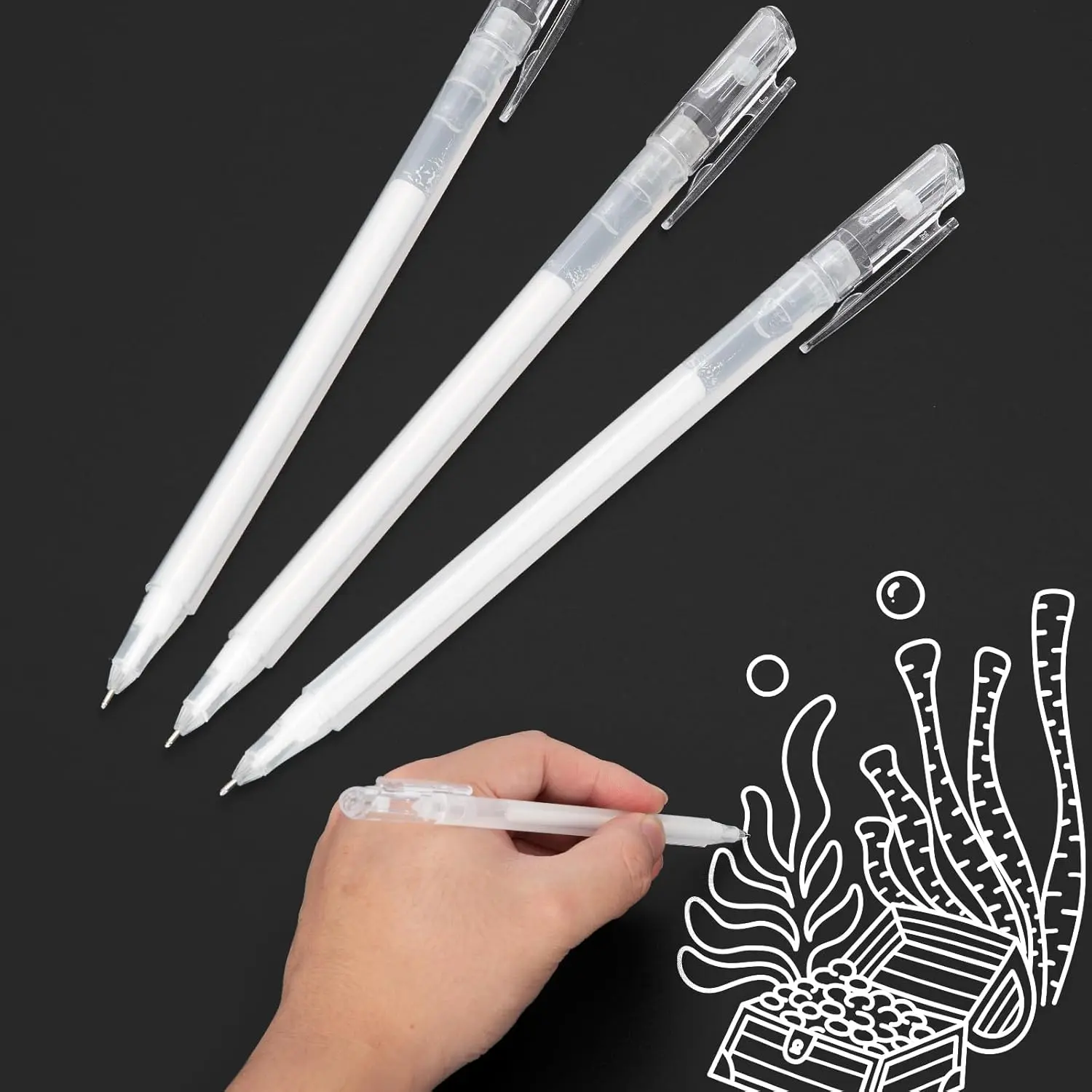 White Gel Pen White Ink Pen Set Point Gel Pens for Black Paper Art Drawing Journaling Writing Sketching (0.6mm, 3)