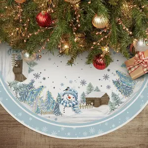 Snowflake Snowman Cardinal Christmas Tree Skirt 48 Inch, Winter Holiday Tree Mat Decoration