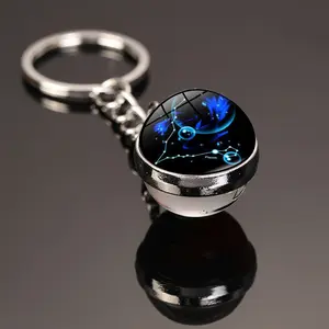 12 Constellations Car Key Ring, Starry Sky Luminous Keychain Glass Ball Key Chain Pendant Car Accessories, Christmas, gifts