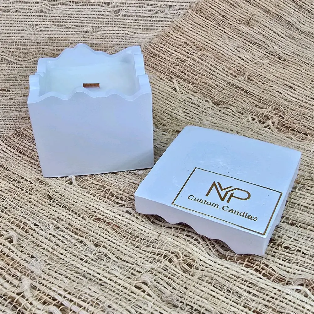 Handmade Concrete Cracked Square 3oz Candle, natural wax, wood wick, clean long lasting burn,