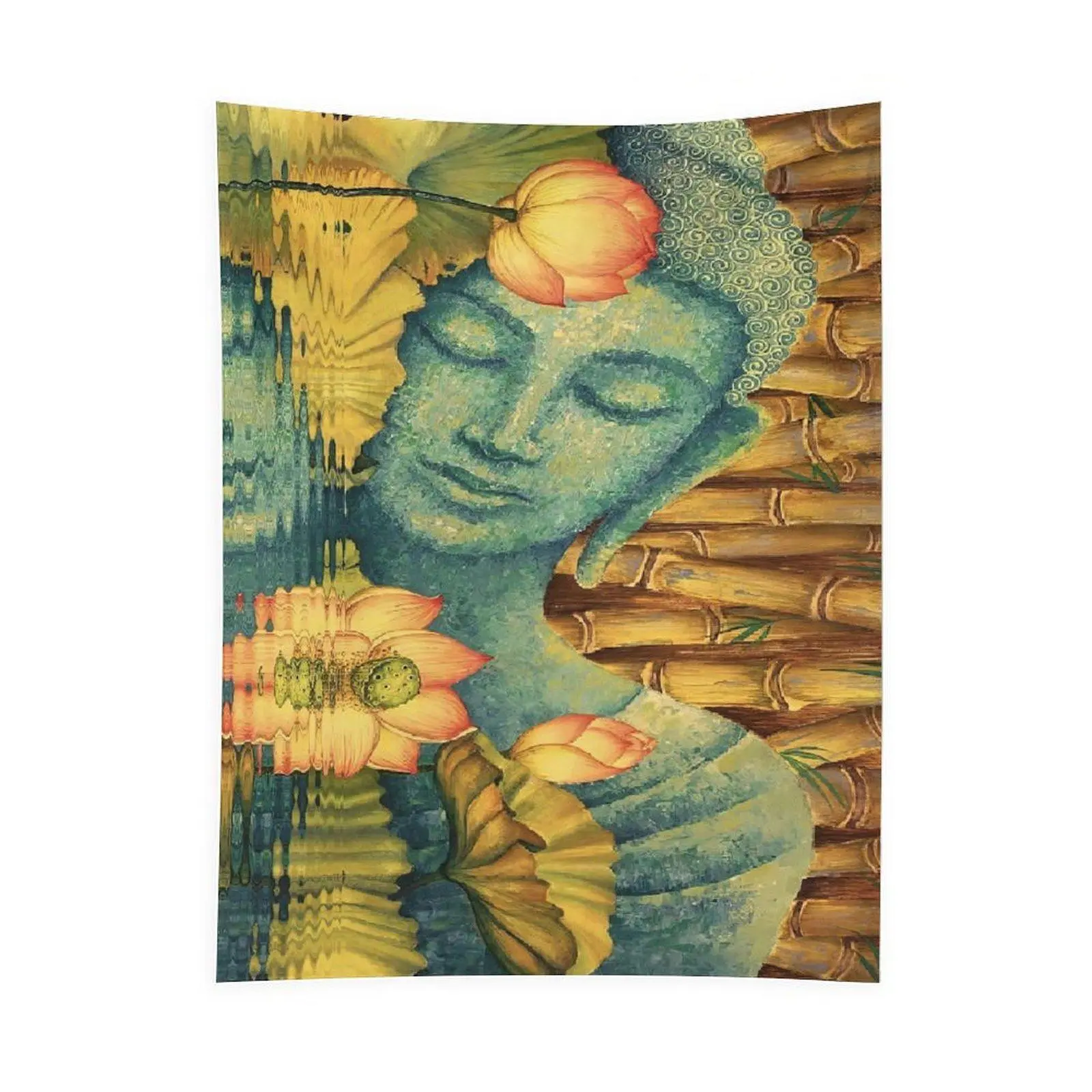 Peaceful Buddha Lotus Wall Tapestry, Zen Meditation Art Hanging for Yoga Studio Bedroom Decor