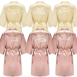 Rose Gold Princess Sweet 15 Years Girl Birthday Party Robes Quinceanera Robe Mis XV Bathrobe Satin Nightgown