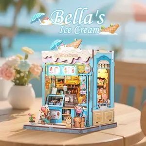 CUTEBEE DIY 3D Book Nook Kit Bella’s Ice Cream – Miniature Wooden Streetscape Shop with LED Light, Handmade 3D Dollhouse Decor | Holiday, Christmas and Black Friday Gift