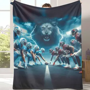 American Football Flannel Throw Blanket, Lions vs Texans Gridiron Showdown Print, Durable Fabric, Soft Cozy Warm, Ideal for Sofa & Couch, Perfect Sport Gift for Team Fans