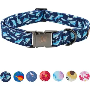 Elegant little tail Dog Collar, Blue Shark Pattern Pet Collar Durable Cute Dog Collars Male or Female Pet Gift Adjustable Dog Collar for Medium Dogs