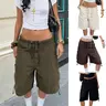 Women Fashion Denim Shorts Solid Color Six Pockets Drawstring Elastic Waist Jeans Shorts Summer Oversized Cargo Shorts
