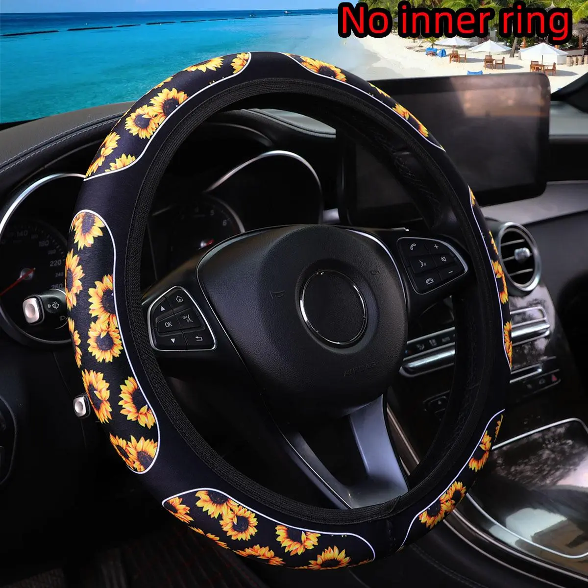 Sunflower Print Car Steering Wheel Cover, Waterproof Non-slip Car Steering Wheel Protector without Inner Ring, Universal Car Steering Wheel Cover for Women, Car Accessories